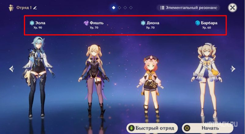 уровень персонажей в отряде