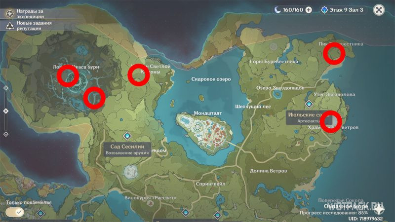 Руинные стражи и охотники на карте Мондштадта Genshin Impact