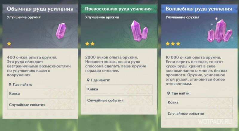 руда усиления оружия