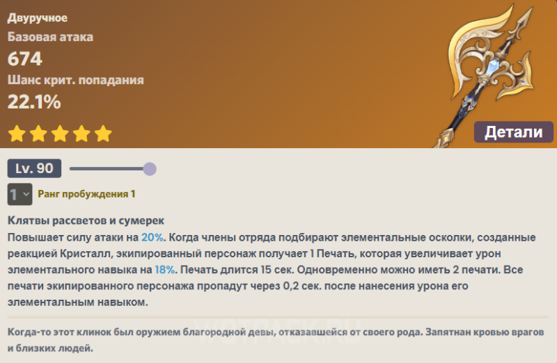 Характеристики оружия