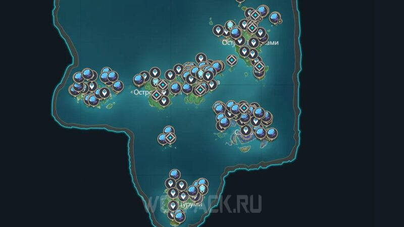 расположение морских грибов на карте